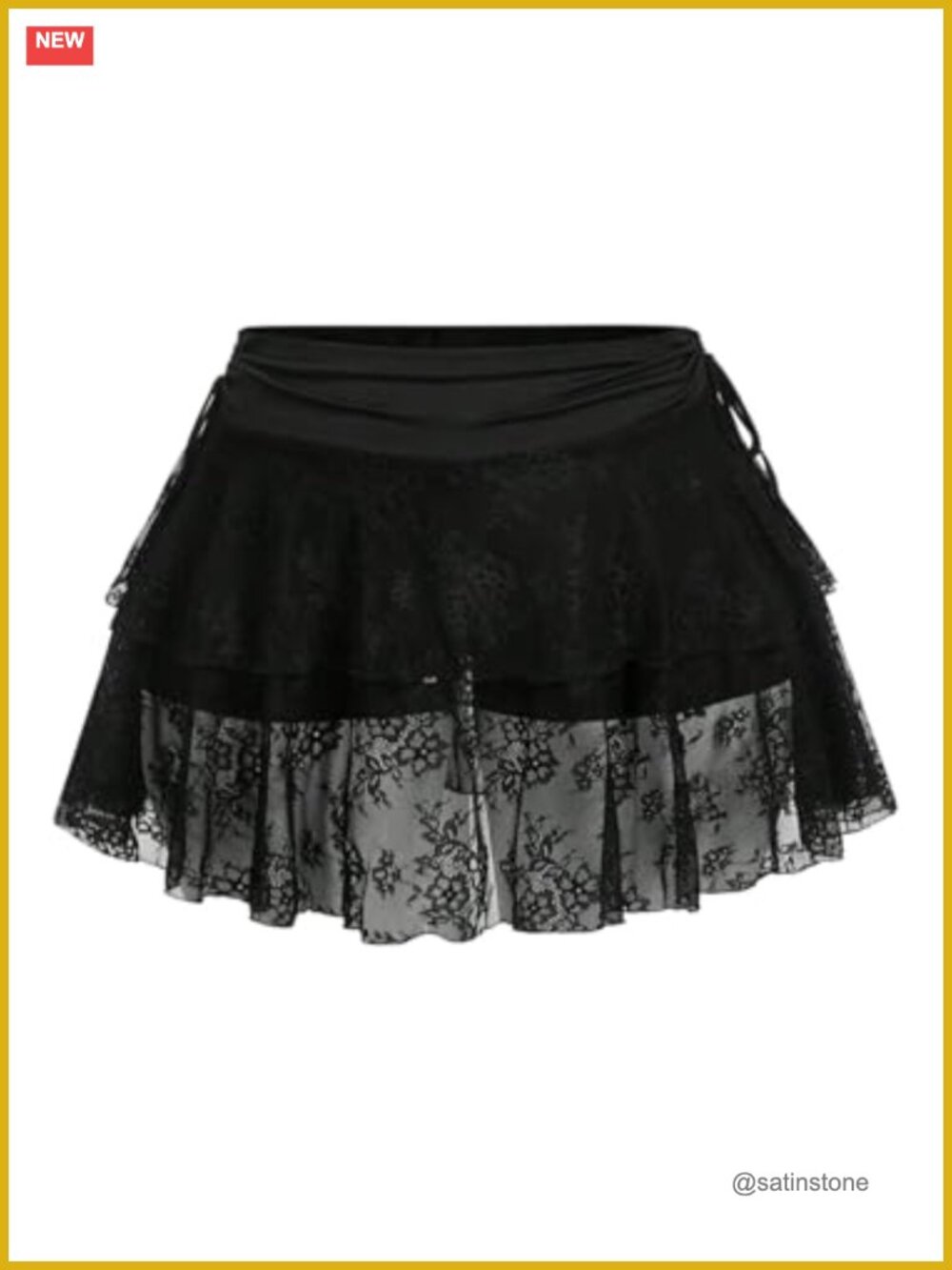 Plus Size Lace Sheer A Line Mini Skirt Ruched Tiered Ruffle Drawstring